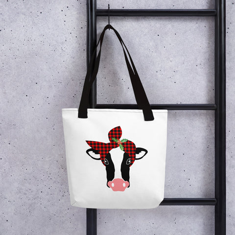 Red Plaid Christmas Heifer - Tote bag