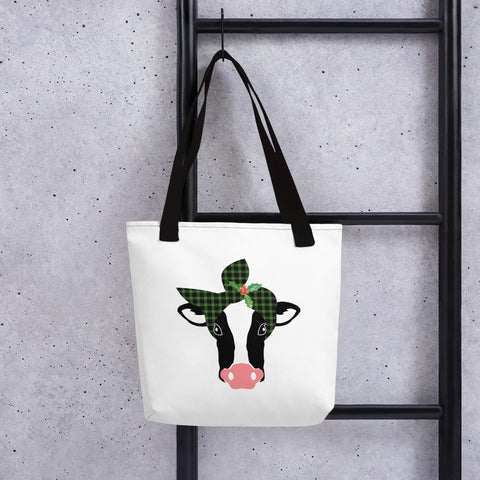 Green Plaid Christmas Heifer - Tote bag